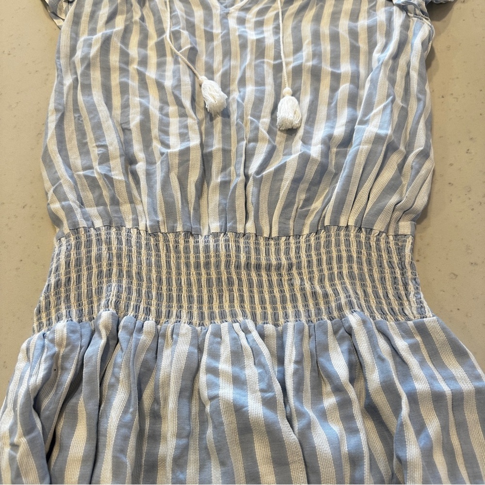 NWOT PAIGE Blue White Striped Drop Waist Cotton Dress Small Beach Summer Coverup - Picture 4 of 6